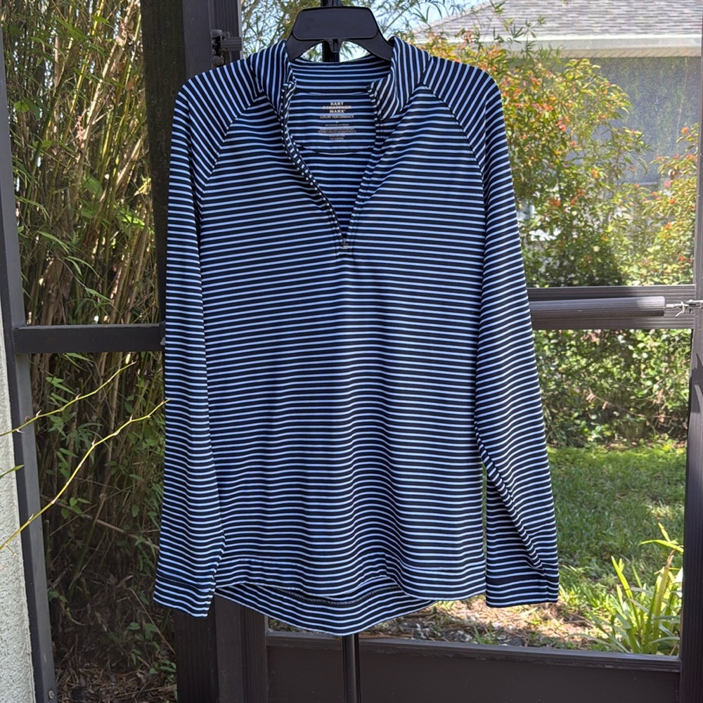 Hart Schaffner Marx luxury performance blue Stripe 1/4-Zip Pullover size L nwot